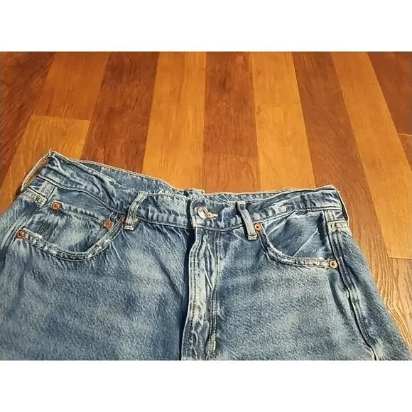 American Eagle Women's 10 Super High Rise Baggy Wide Leg Jeans raw edge frayed - Picture 2 of 6